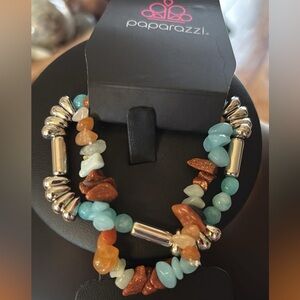 Paparazzi Turquoise and Amber Multi-Stack Stretch Bracelet